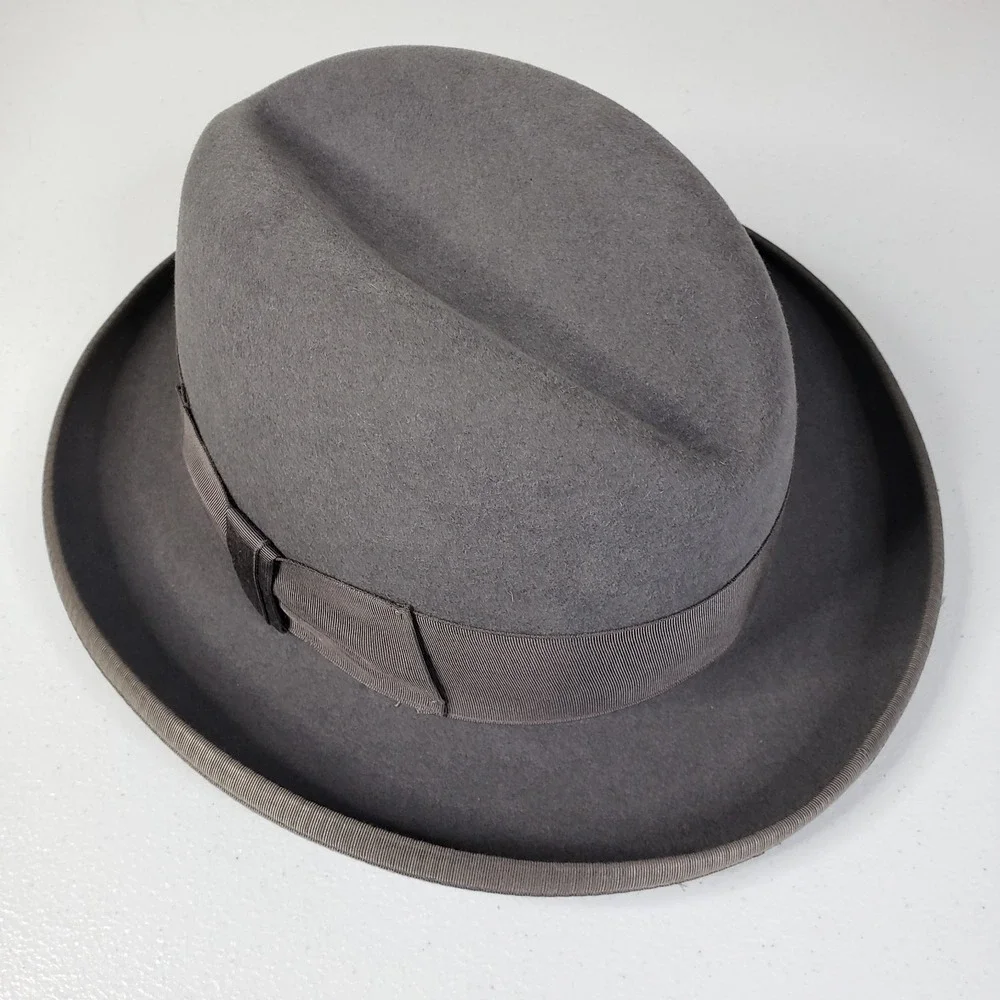 Beaver Hats Hat Brim Band Genuine Fur Felt 7 1/8 Gray Men 5X USA Made